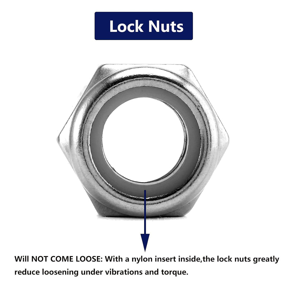 5/16-18 Nylon Insert Hex Lock Nuts 100Pcs 304 Stainless Steel Locknuts, Hex Drive, Bright Finish, by SG TZH