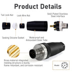 10Pcs M12 8Pin Male Industrial Aviation Connector (A-Code) Waterproof, Sensor Plug Field-Assemblable 12mm Circular Socket Panels Adapter IP67