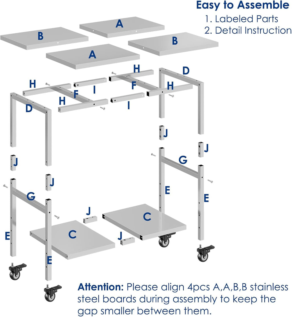 NSF Stainless Steel Prep Table with Wheels, Commercial Worktable with 4 Casters & Brakes & Adjustable Undershelf
