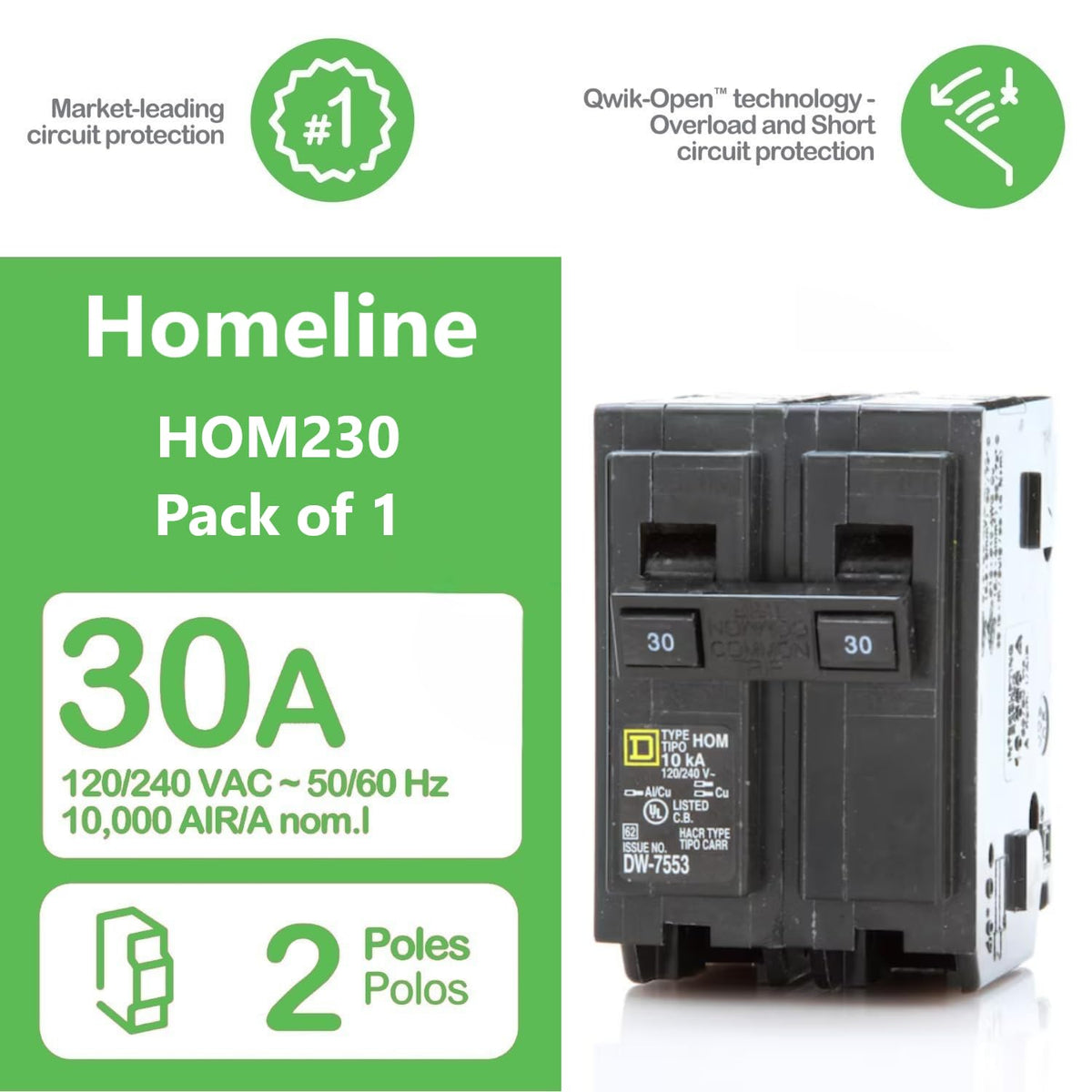 Genuine Square D HOM230 30 Amp Double Pole Circuit Breaker Kit