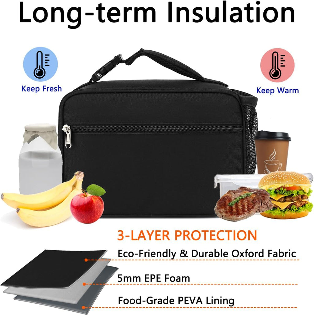 Insulated Lunch Box for School, Thermal Reusable Durable Freezable Lunch Bags for Kids Boys Girls Men Women - Small