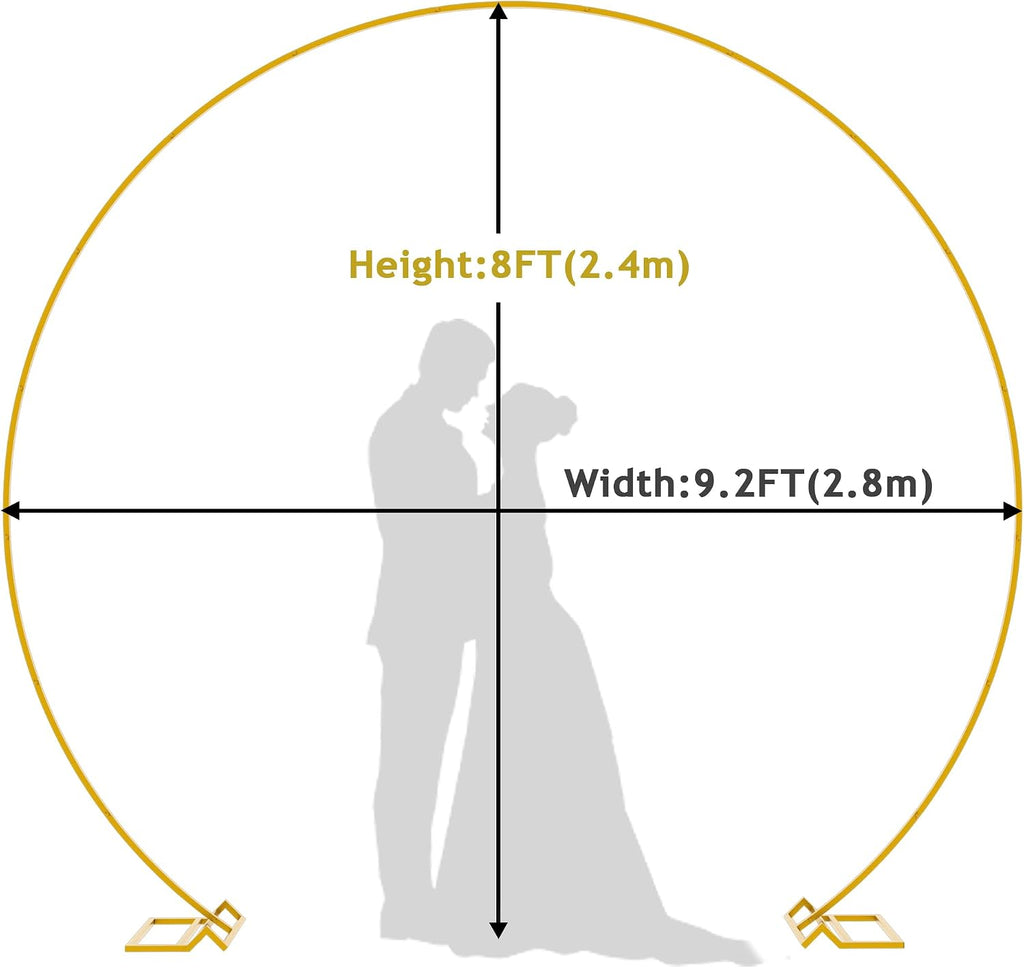 9.2 FT Large Circle Balloon Arch Stand Gold Metal Round Arch Backdrop Stand for Wedding Ceremony Birthday Party