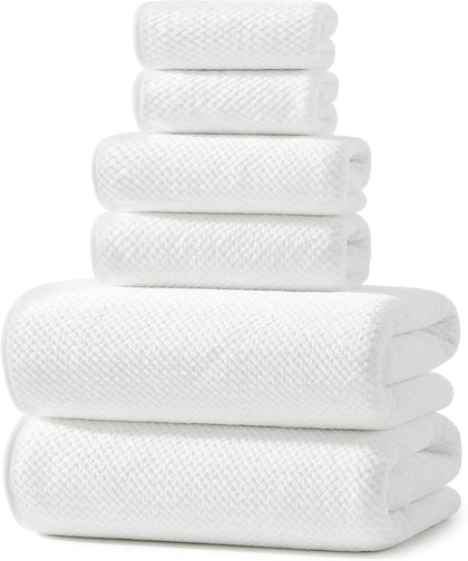 Ultra Soft 6 Piece Towel Set, Premium White Towels for Bathroom, Highly Absorbent, Quick Dry, Lightweight Bath Towels