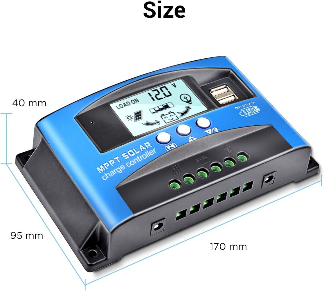 MPPT Solar Charge Controller 30A 12V/24V Auto Solar Panel Intelligent Regulator with Dual USB Port LCD Display for