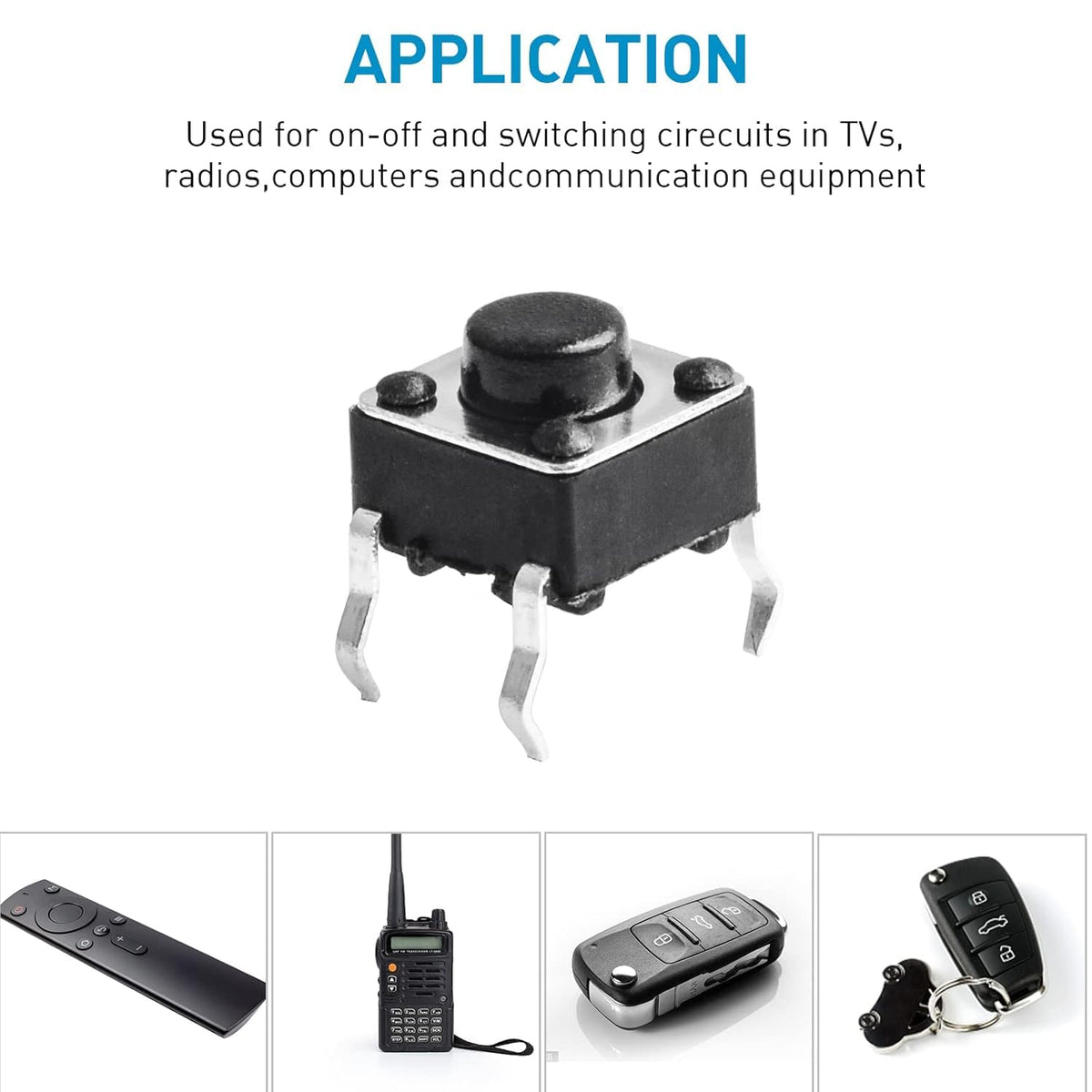 180pcs Tactile Push Button Switch Assortment Kit, 10 Values 6x6mm 4-Pin Micro Momentary Tact Switch Set Commonly Used
