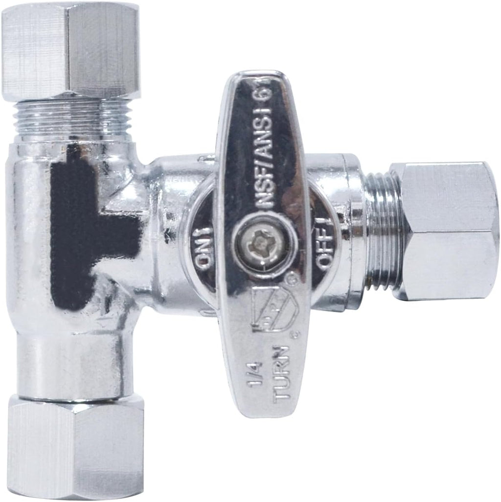 TTFLEX 3/8" x 3/8" x 3/8" Compression Tee Valve, Shut Off Valve, 1/4 Turn