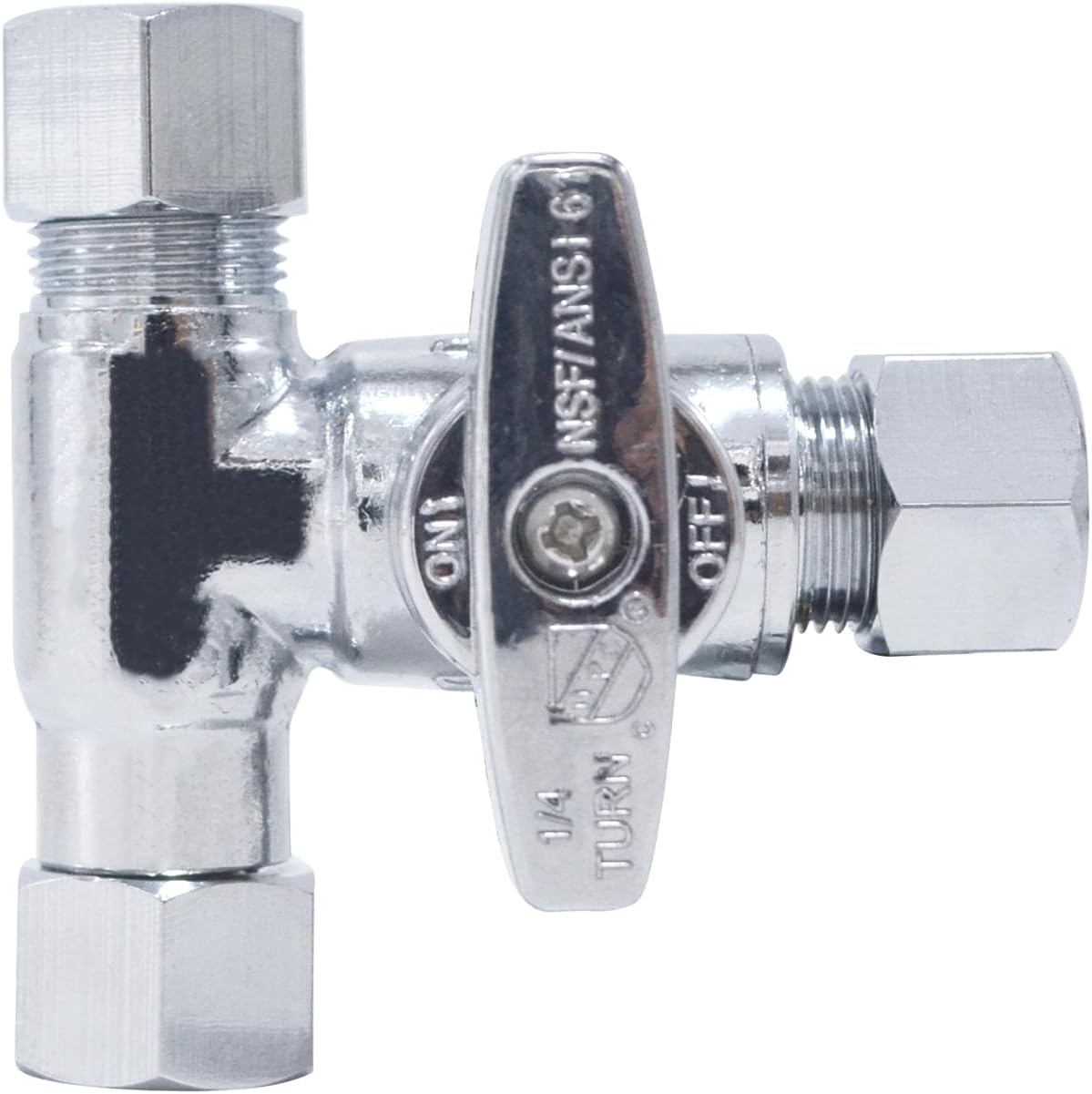 TTFLEX 3/8" x 3/8" x 3/8" Compression Tee Valve, Shut Off Valve, 1/4 Turn