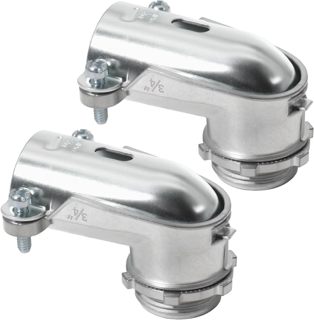 2-Pack 3/4" Flexible Metal Conduit Elbow, 90 Degree Squeeze Connectors