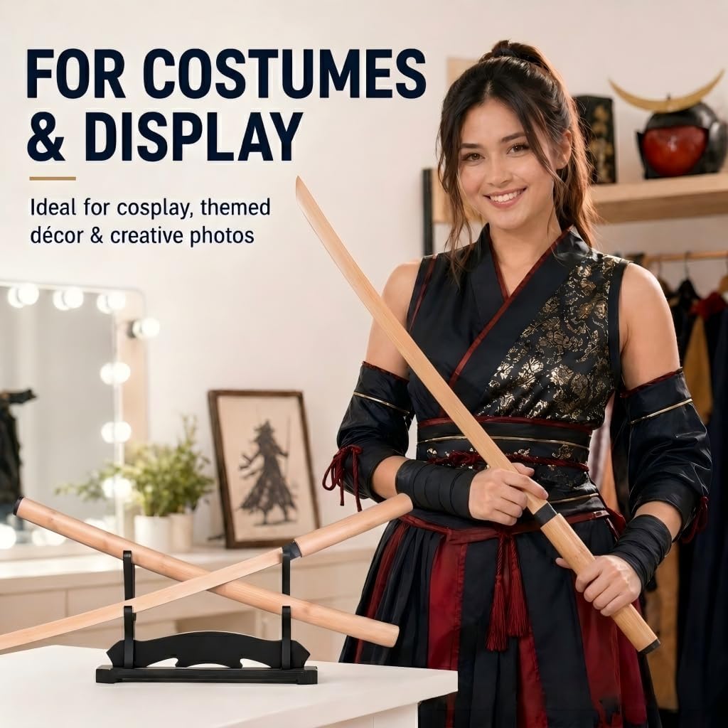 Wooden Sword Bamboo Practice Sword - 40" Cosplay Prop Sword, Martial Arts Training, Anime Prop, Lightweight Sparring