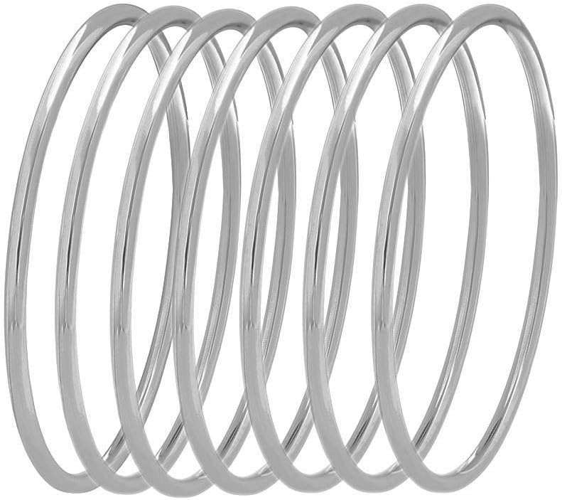 Glossy Thin Round Bangle Bracelet Set for Women, Set of 7