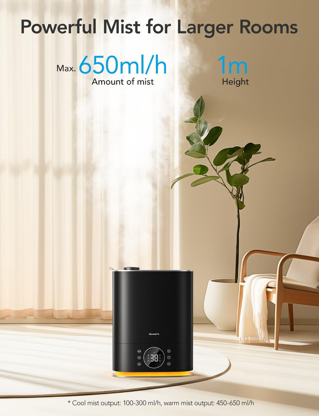7L Smart Humidifier for Bedroom, Warm & Cool Mist for Large Room | Auto Mode, 70H Quiet Runtime for Baby, Plants