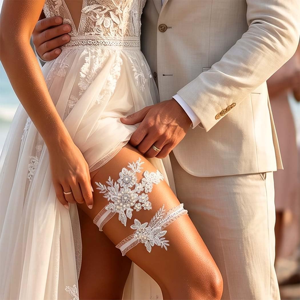 Wedding Garter for Bride White Pearls Garter Belt for Women