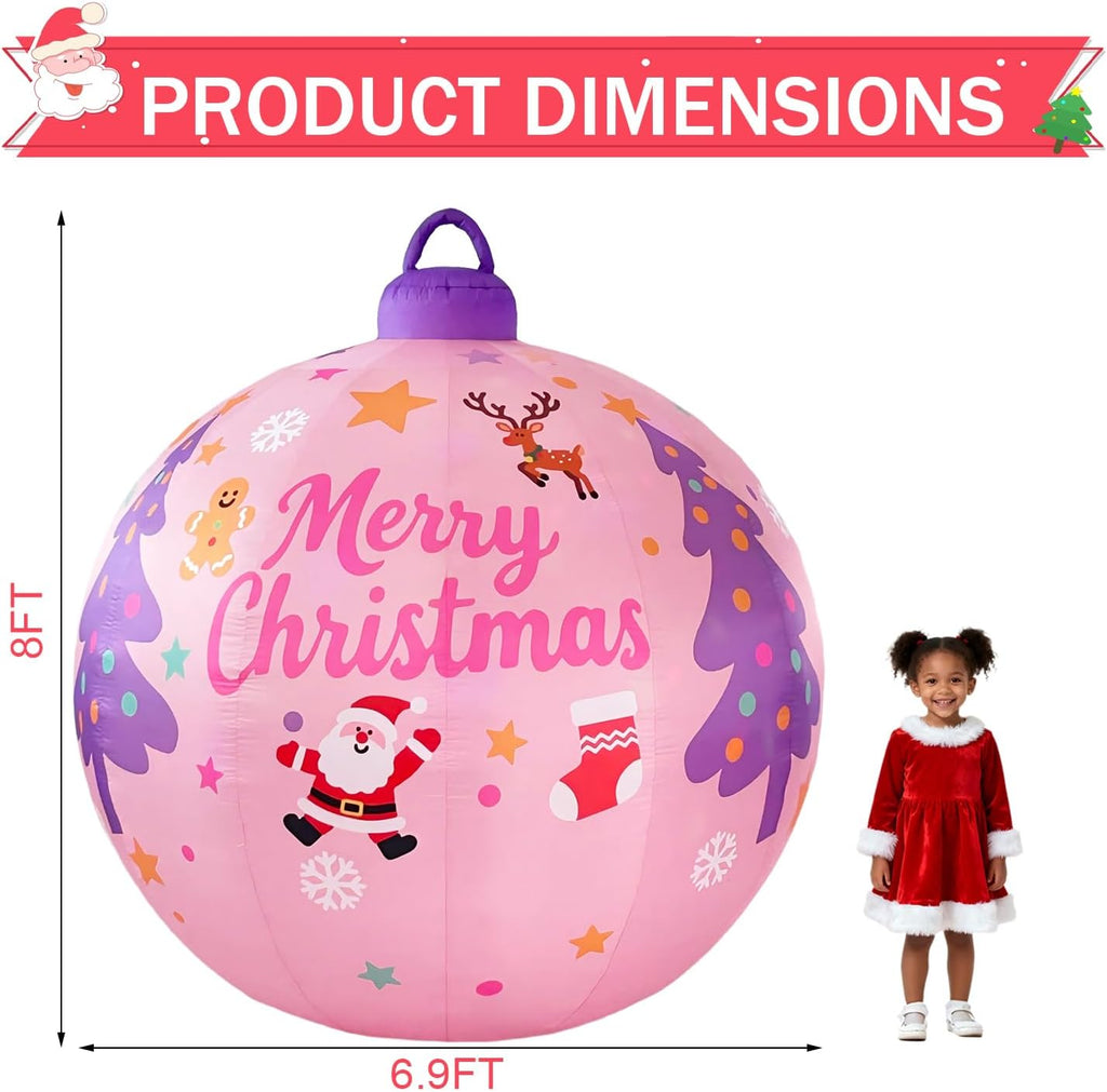 8ft Pink Christmas Ball Inflatable Outdoor Indoor Decor, Giant Blow Up IP44 Weatherproof Xmas Decorations for Yard
