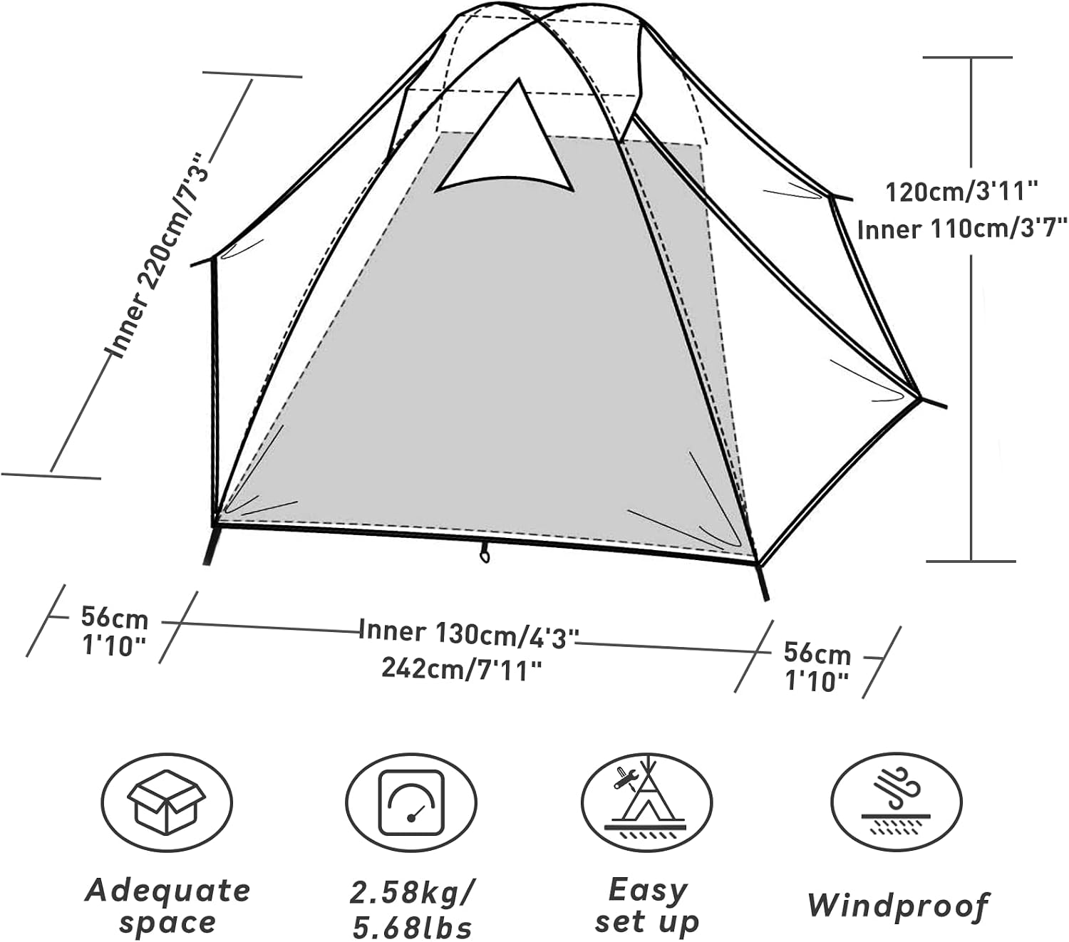 Camping Tent 2/3/4 Person, Professional Waterproof & Windproof Lightweight Backpacking Tent Suitable for