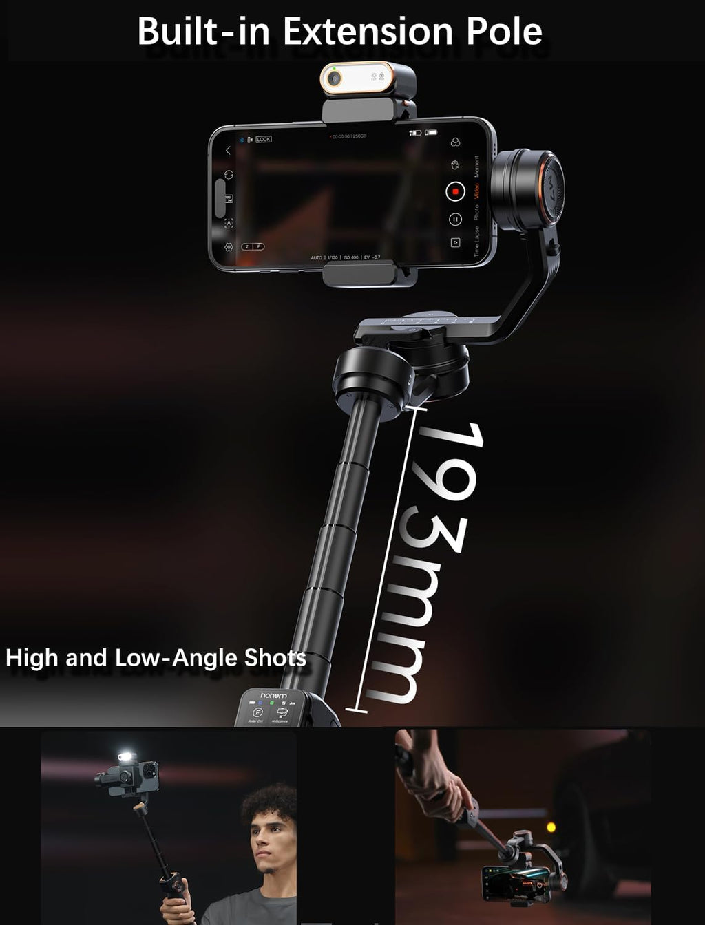 iSteady M7 Gimbal Stabilizer for iPhone, 3-Axis Smartphone Gimbal | Magnetic AI Tracker Fill Light, Detachable
