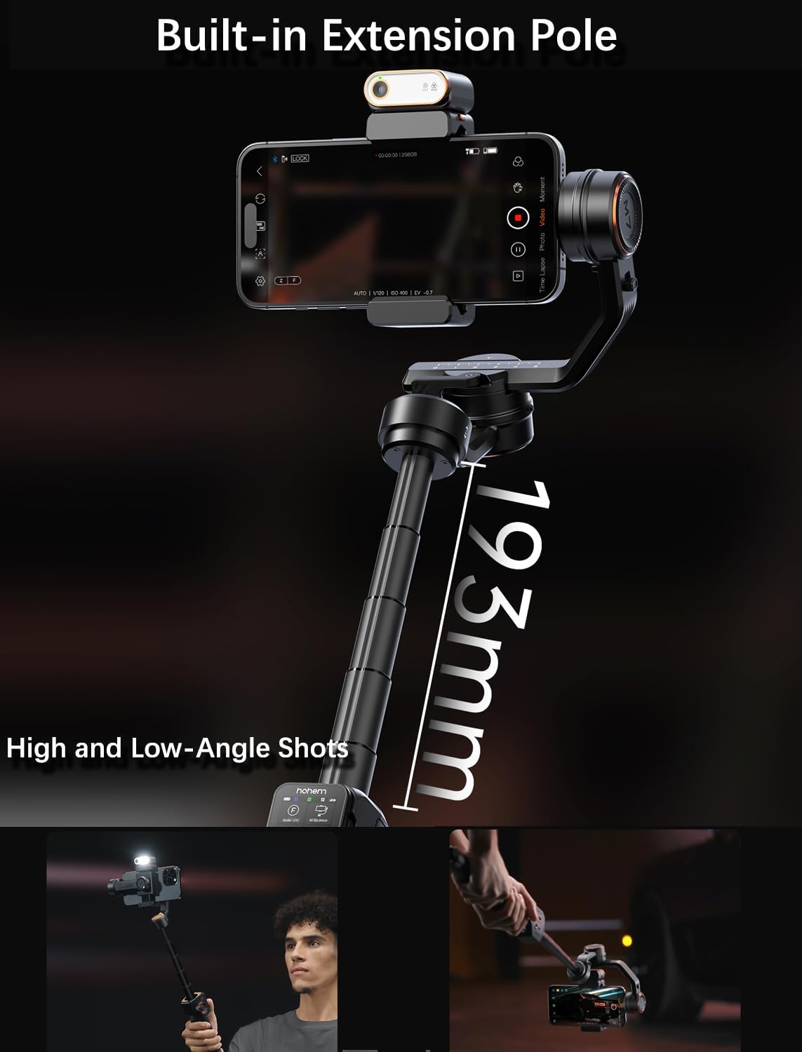 iSteady M7 Gimbal Stabilizer for iPhone, 3-Axis Smartphone Gimbal | Magnetic AI Tracker Fill Light, Detachable