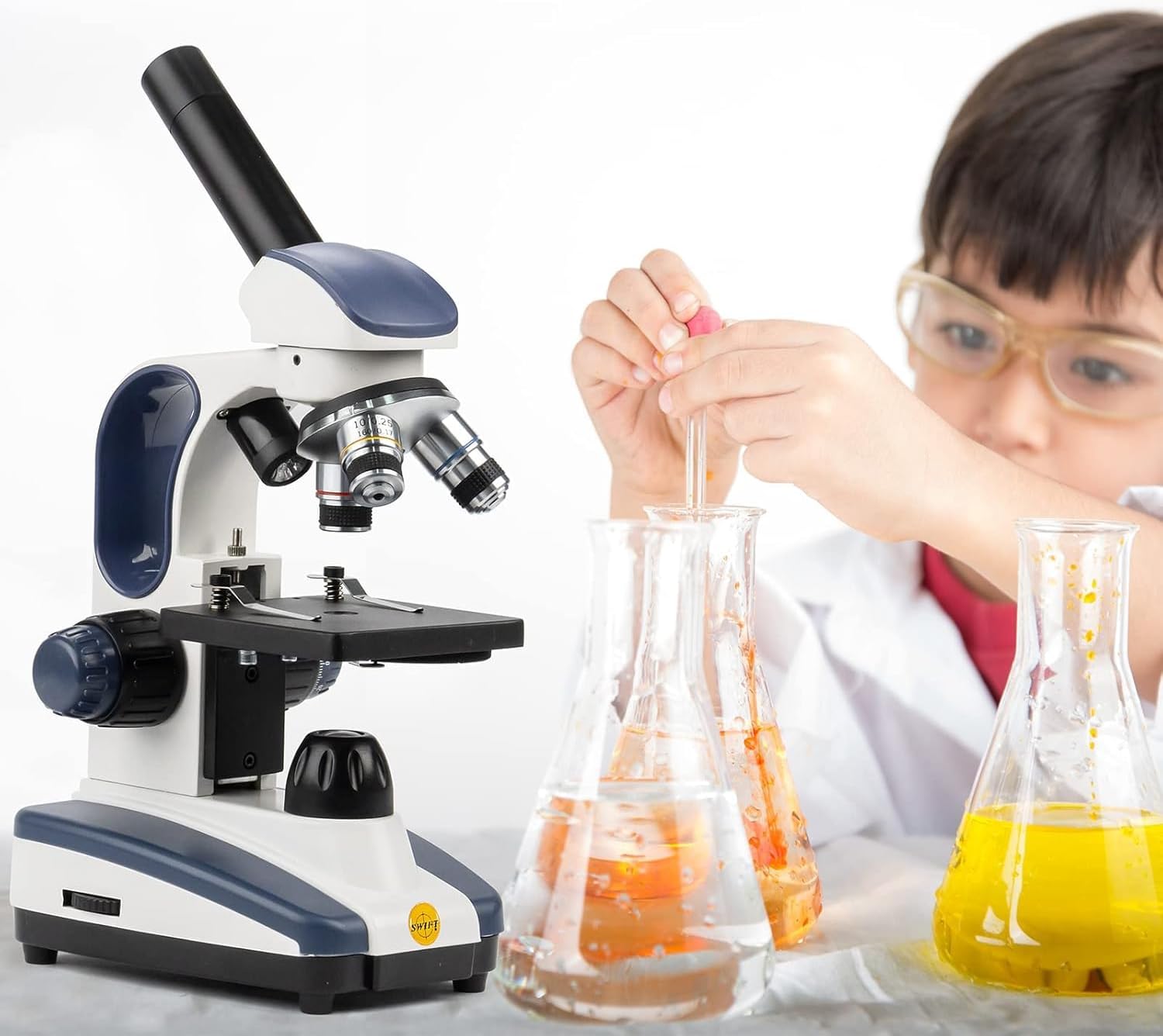 Compound Monocular Microscope SW200DL with 40X-1000X Magnification, Dual Light, Precision Fine Focus, Wide-Field 25X