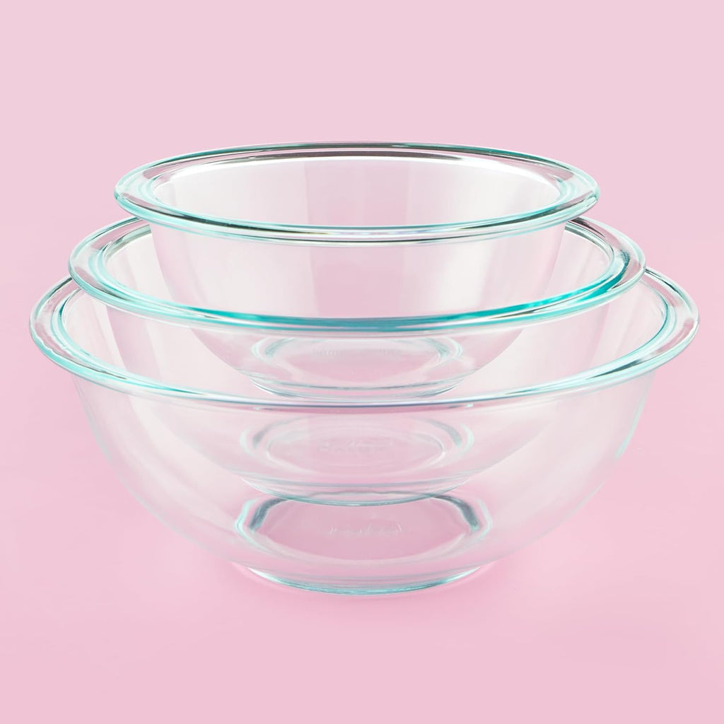 Essentials (3-Piece) Glass Mixing Bowls Set For Prepping, Baking and Cooking, Preheated Oven, Dishwasher, Freezer