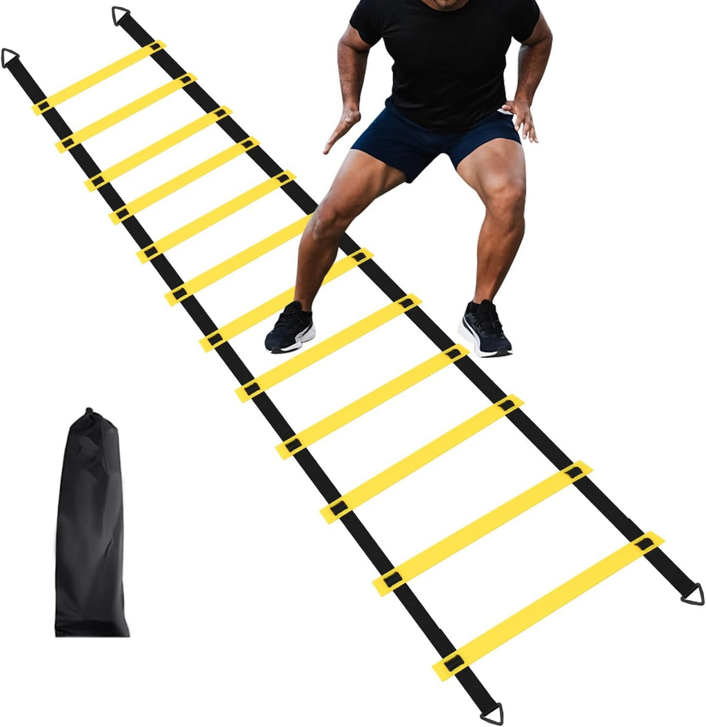 12 Rungs Agility Ladder Set, Training Ladder with Steel Stakes and Carry Bag for Soccer, Speed Fitness Feet Training