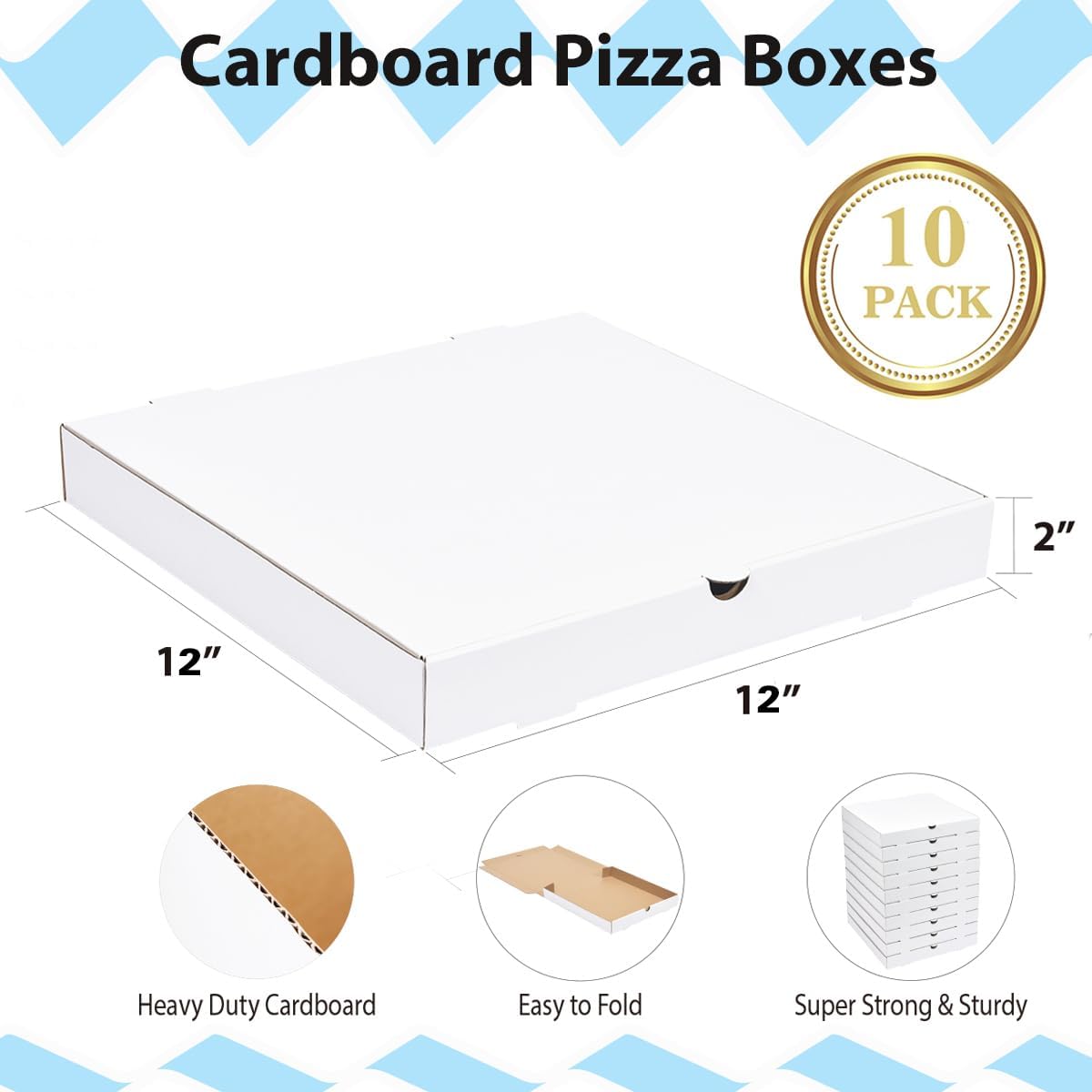 White Corrugated Cardboard Pizza Boxes 12x12x2 Inch 10 Pack