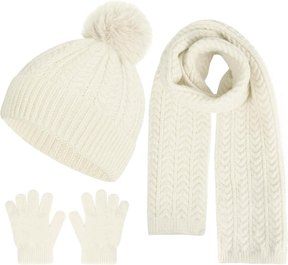 Kids Winter Beanie Hat Scarf Gloves Set, Toddler Winter Cap Knit Neck Warmer Gaiter Mittens for Children 2-8