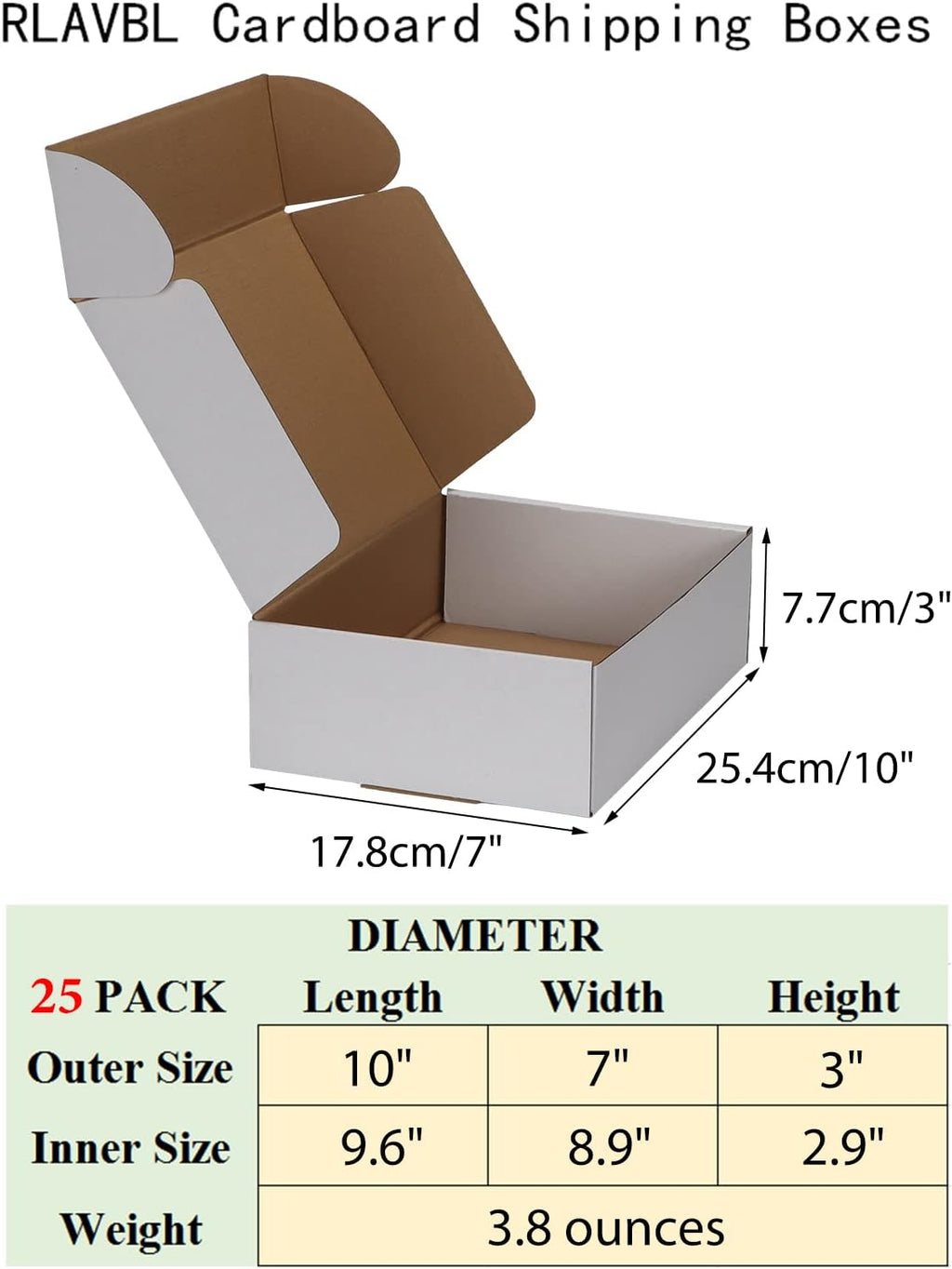 10x7x3 Inches Shipping Boxes Set of 25, White Small Corrugated Cardboard Box, Mailer Boxes for Packing Small Business