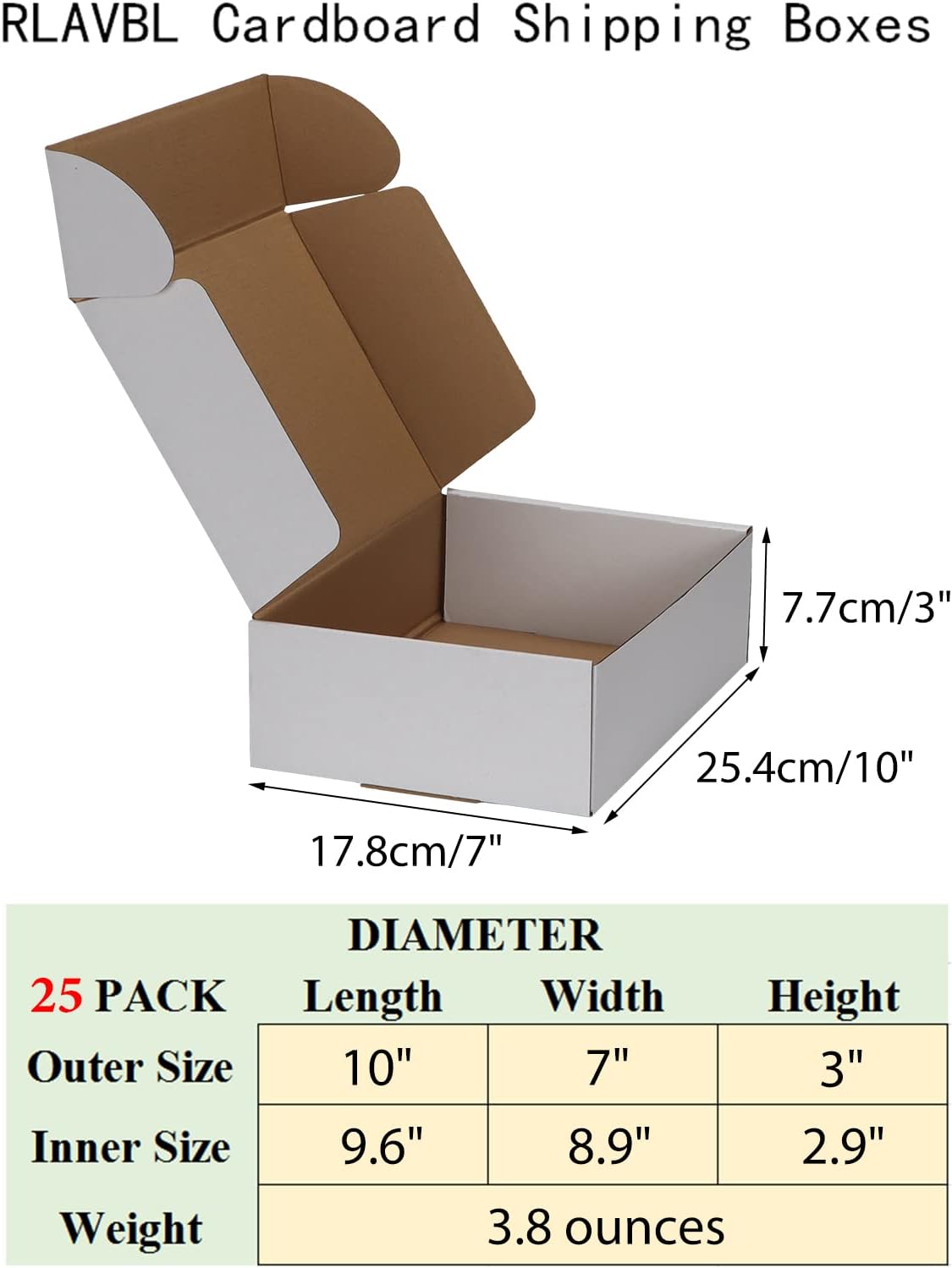 10x7x3 Inches Shipping Boxes Set of 25, White Small Corrugated Cardboard Box, Mailer Boxes for Packing Small Business