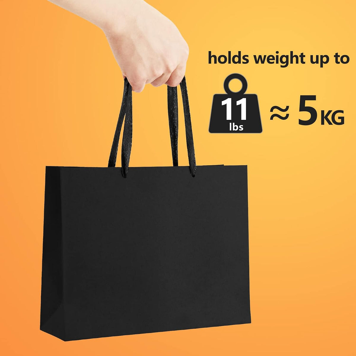 Gift Bags with Handles 10.6x3.1x8.3 Inch Small Black 25 Pack