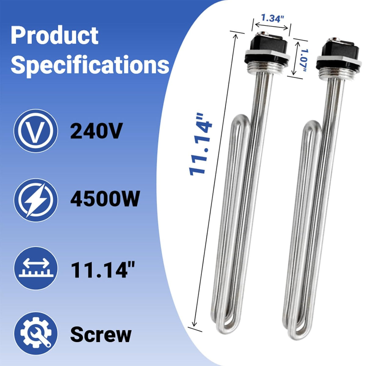 02582 240V 4500 Watt Water Heater Element, Fits as Rheem, AO Smith, 2Pcs