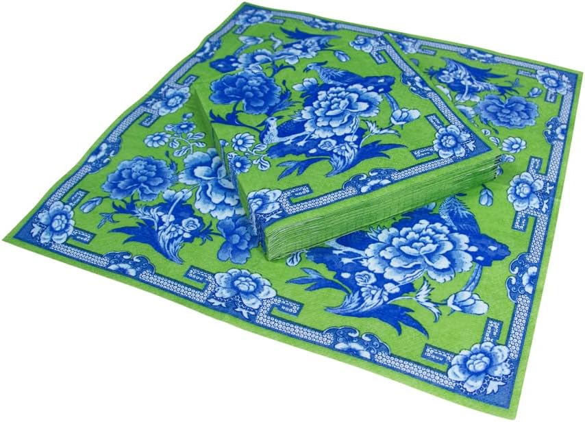 Green And Blue Plate Paper Cocktail Napkins - 20 Per Package