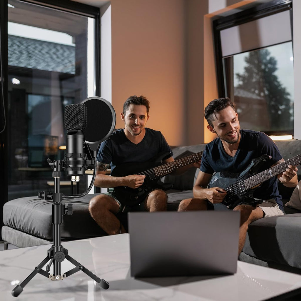Mic Stand Desk, Table Mic Tripod Desktop Mic Stand Height Adjustable Small Microphone Stand for Desk with Pop Filter