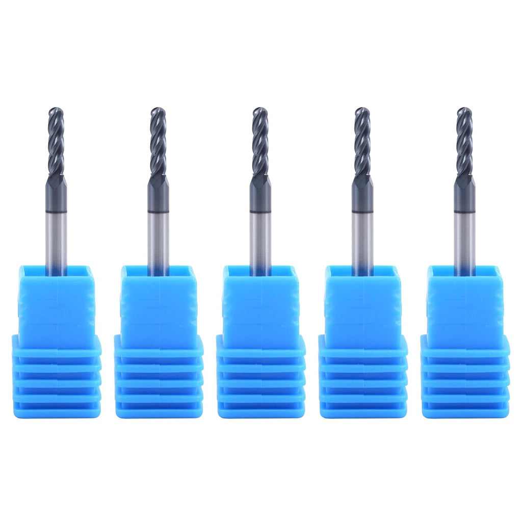 3/32" 4 Flute Carbide Ball Nose End Mill 1/8" Shank Diameter 5Pcs