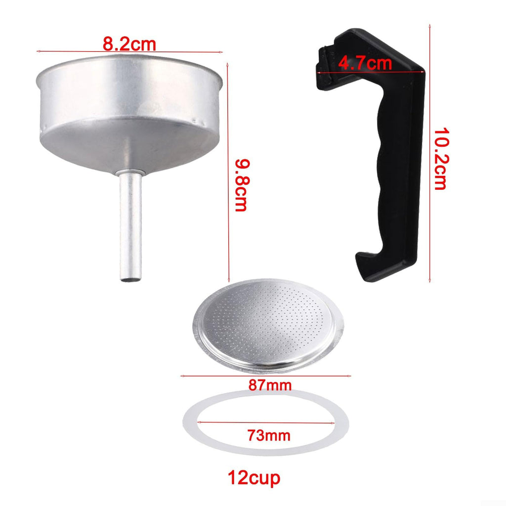 Moka Express Replacement Funnel Kits Handle Gasket Seal Funnel Filter Replacement For Espresso Coffee Moka Pot(12 Cup)