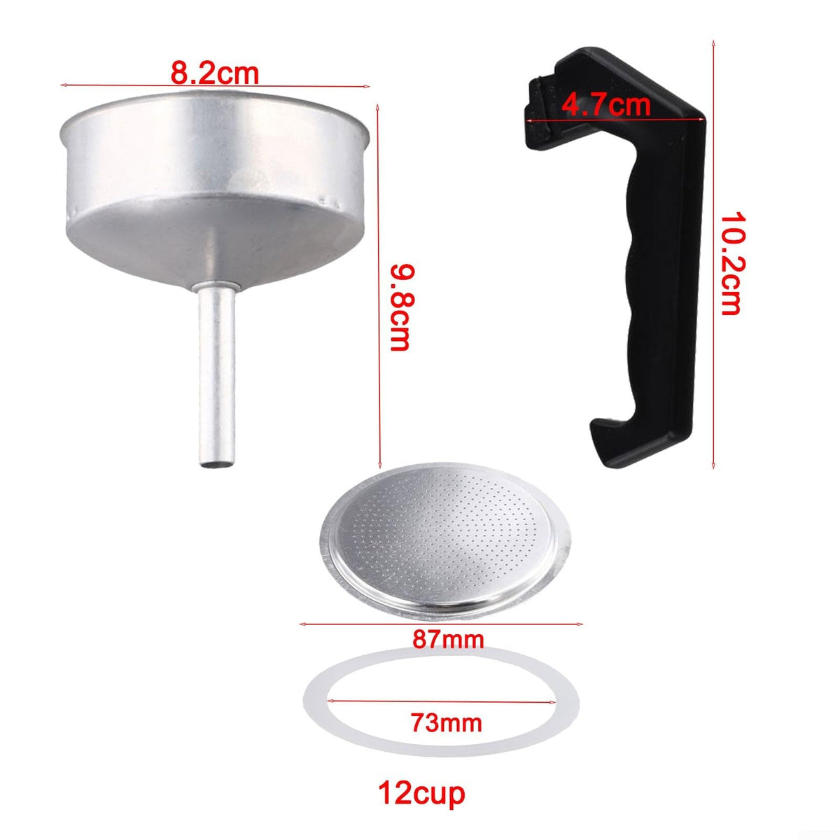 Moka Express Replacement Funnel Kits Handle Gasket Seal Funnel Filter Replacement For Espresso Coffee Moka Pot(12 Cup)