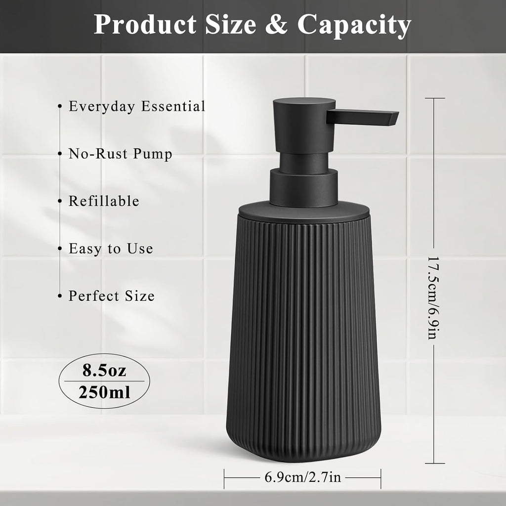 Black 2 Pack Hand Soap Dispensers Set | with No Rust Pump for Bathroom and Kitchen Countertops Refillable Matte