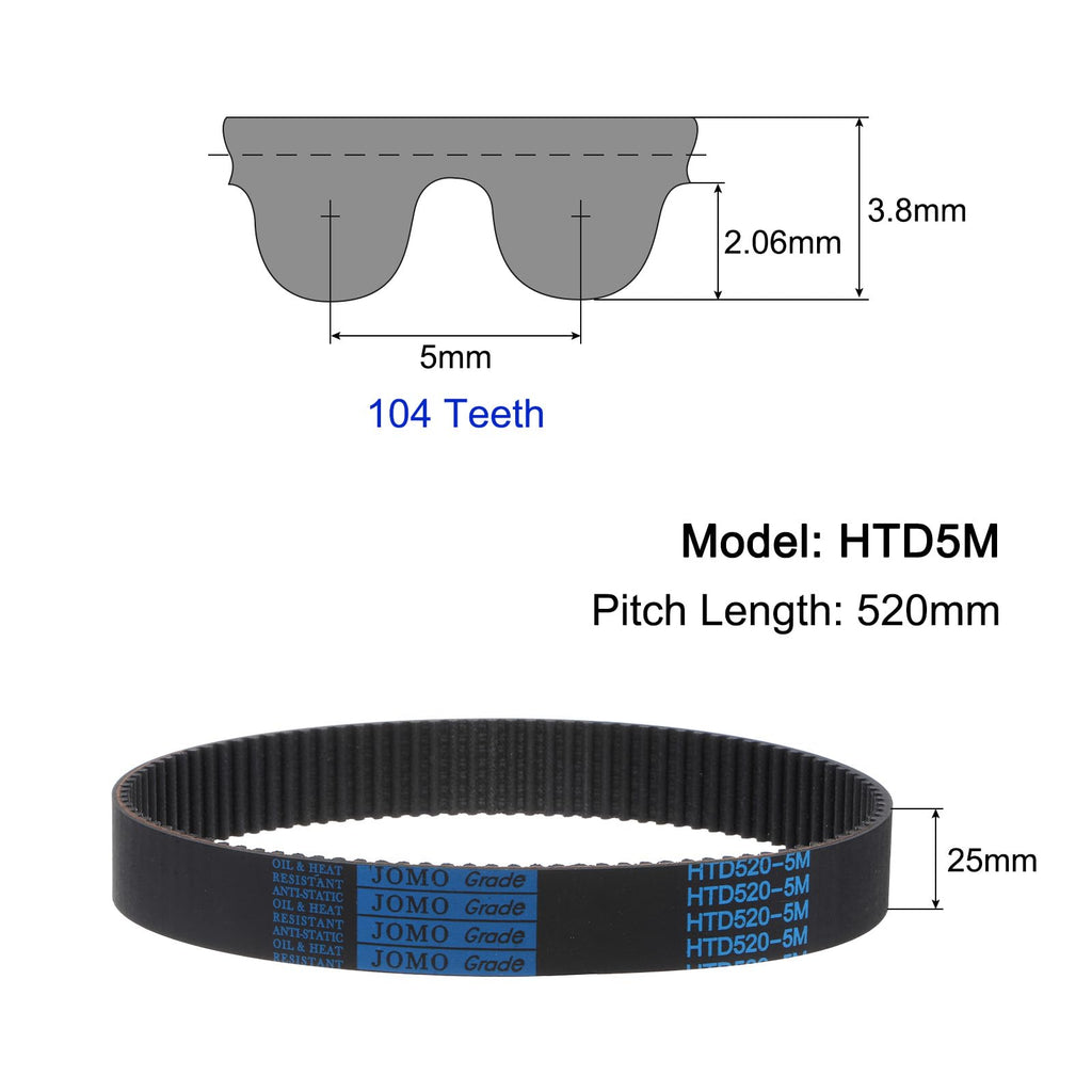 uxcell HTD-5M Rubber Timing Belt 520mm Pitch Length x 25mm Width x 3.6mm Height, 104 Teeth Closed Loop Pulley Timing Belt, 5mm Pitch