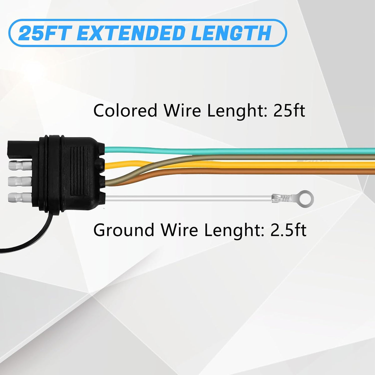 25Ft 4 Pin Trailer Wiring Harness Kit with Black Nylon Protective Sleeve, 4 Pin 5 Wire Plug for Enhanced Durability