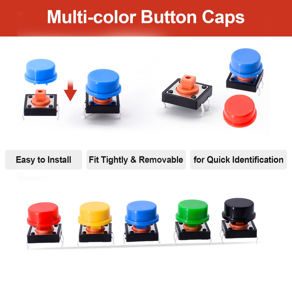 QTEATAK 80Pcs 12x12x7.3 mm Tactile Push Button Switch Set