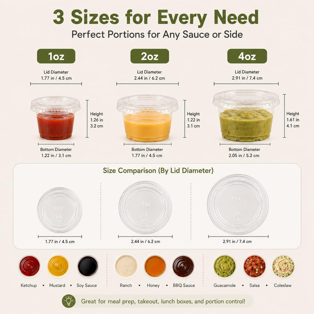 100PACK 4oz Plastic Portion Cups with Lids, Condiment, Jello Shot Cup