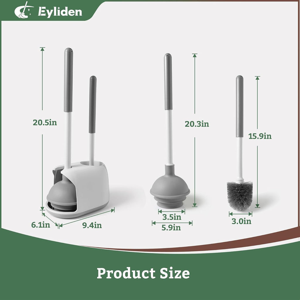 Toilet Plunger & Brush Set, 3-Step Suction Cup, Compact Caddy | Space-Saving Toilet Deep Cleaning Combo with Holder