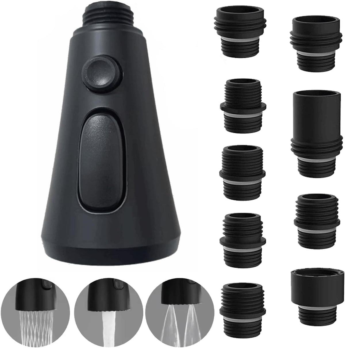 Kitchen Faucet Head Replacement with 9 Adapters, Metal Pull Down Sink Head, 3 Function Sink Sprayer, American