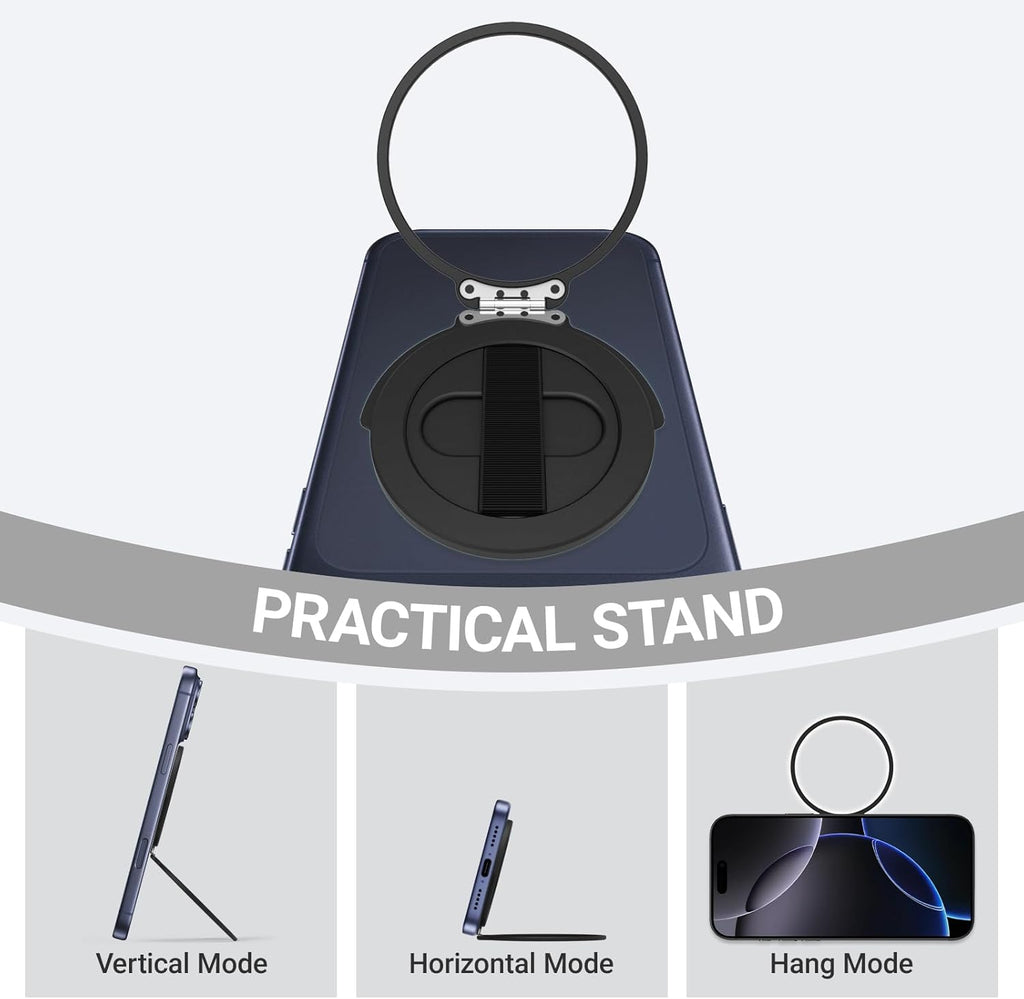 Grat 4 for Magsafe Magnetic Phone Grip Stand, 360° Rotatable Elastic Strap Loop, Detachable Ultra-Thin Aluminum Ring
