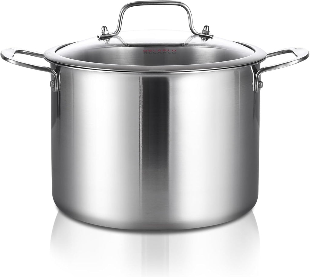 Tri-ply Stainless Steel 12 Quart Heavy Duty Induction Stock Pot | 18/10 Stainless Steel Soup Pot, Big Large Pot for