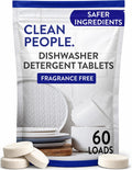 Clean People 100% Plastic-Free Dishwasher Detergent Tablets, 60ct, Fragrance Free