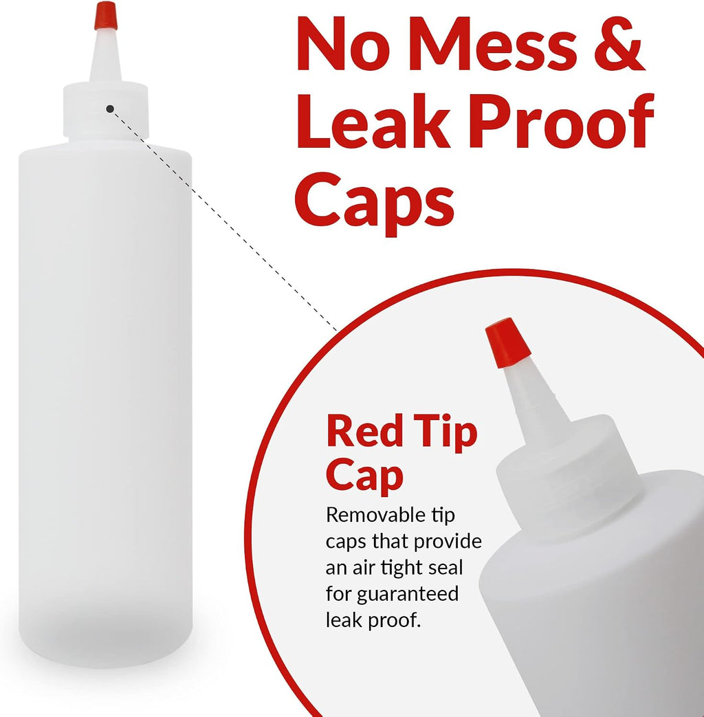 Plastic Squeeze Bottles, 16 oz. | 10 Pack | Clear with Red Tip Cap