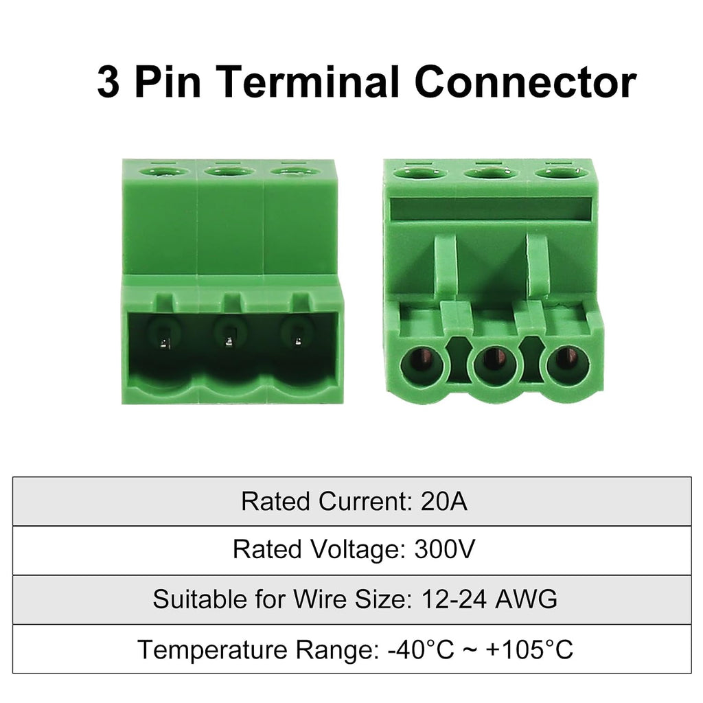 10PCS 3 Pin 5.08mm Pitch Pluggable PCB Angle Screw Terminal Block Plug Connector Socket Panel Mount DIY with 10Pcs 3Pin Phoenix Plug
