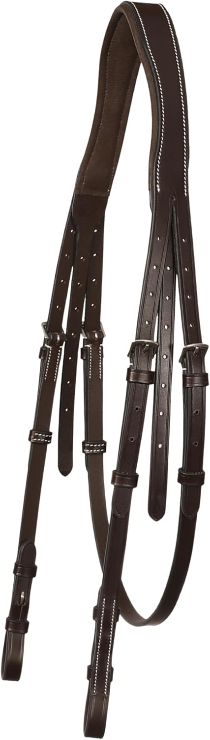 Exion Hunter Anatomic English Bridle for Horses – Padded Fancy Stitched Leather Bridle with Braided Reins – Ergonomic