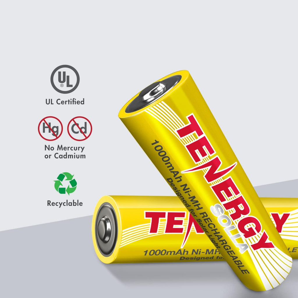 Solla Rechargeable NiMH AA Battery, 1000mAh Solar Batteries for Solar Garden Lights, Anti-Leak, Outdoor Durability