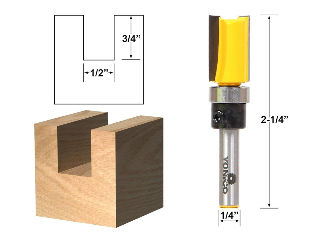 Router Bits Pattern Bit Flush Trim Set 4 Bit 1/2-Inch Diameter 1/4-Inch Shank 14422q