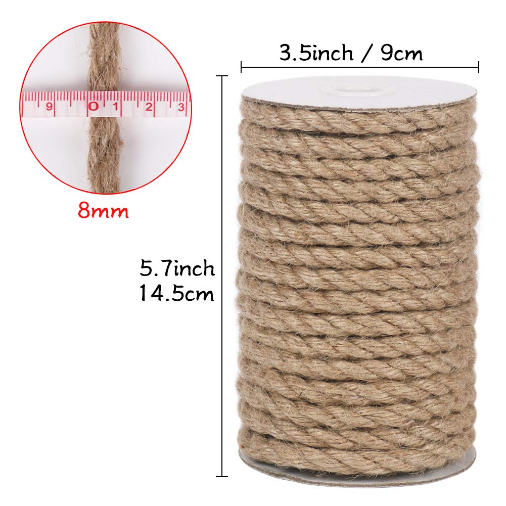 8mm Jute Rope, 50 ft Natural Brown Twine for Cat Scratching Posts